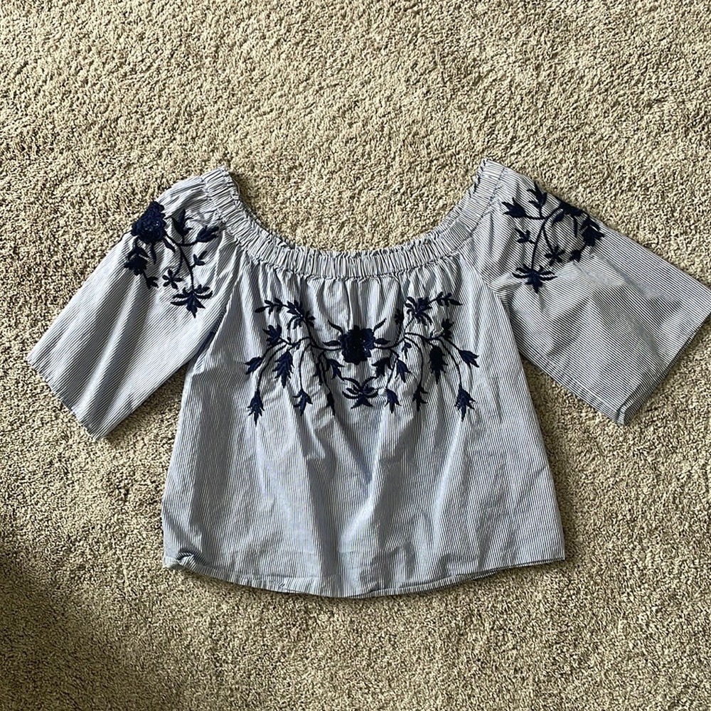 Embroidered off the shoulder top